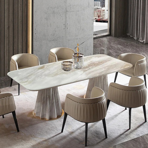 1.8M Italian high-end modern light luxury natural marble dining table Large American dining table and chair combination