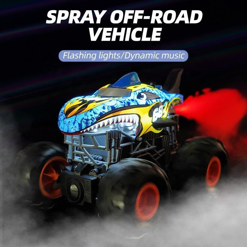 1/16 Scale RC Stunt Drift Dinosaurs Monster Truck Mist Spray Full Function off Road Shark Shape Car with Musical Light