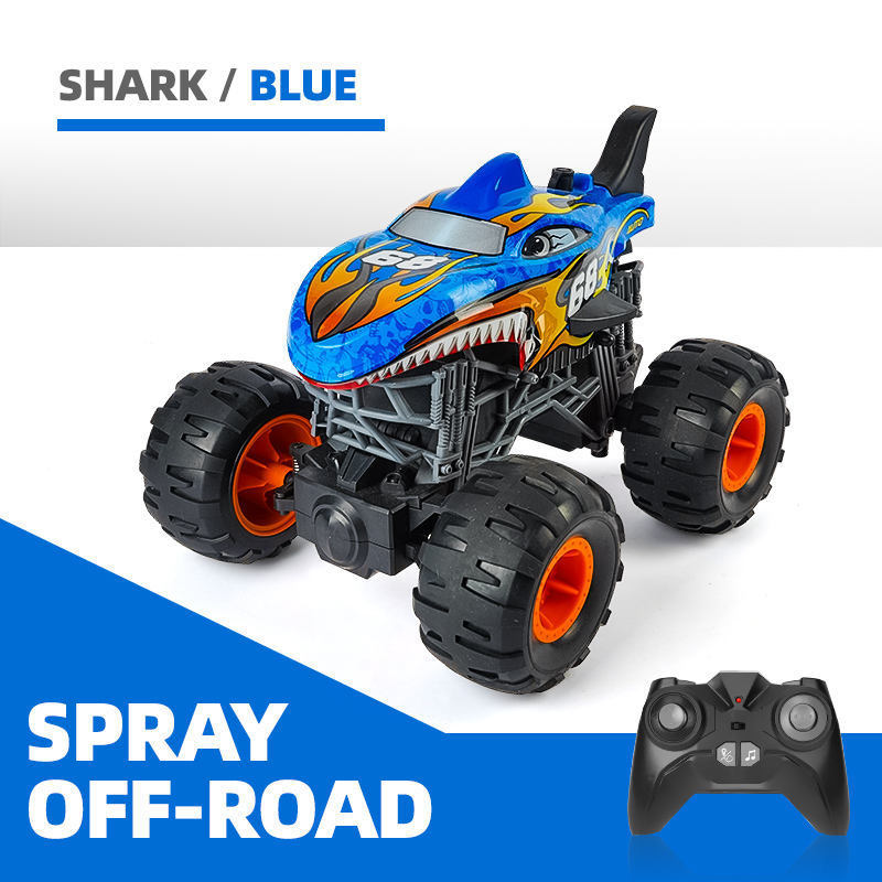 1/16 Scale RC Stunt Drift Dinosaurs Monster Truck Mist Spray Full Function off Road Shark Shape Car with Musical Light