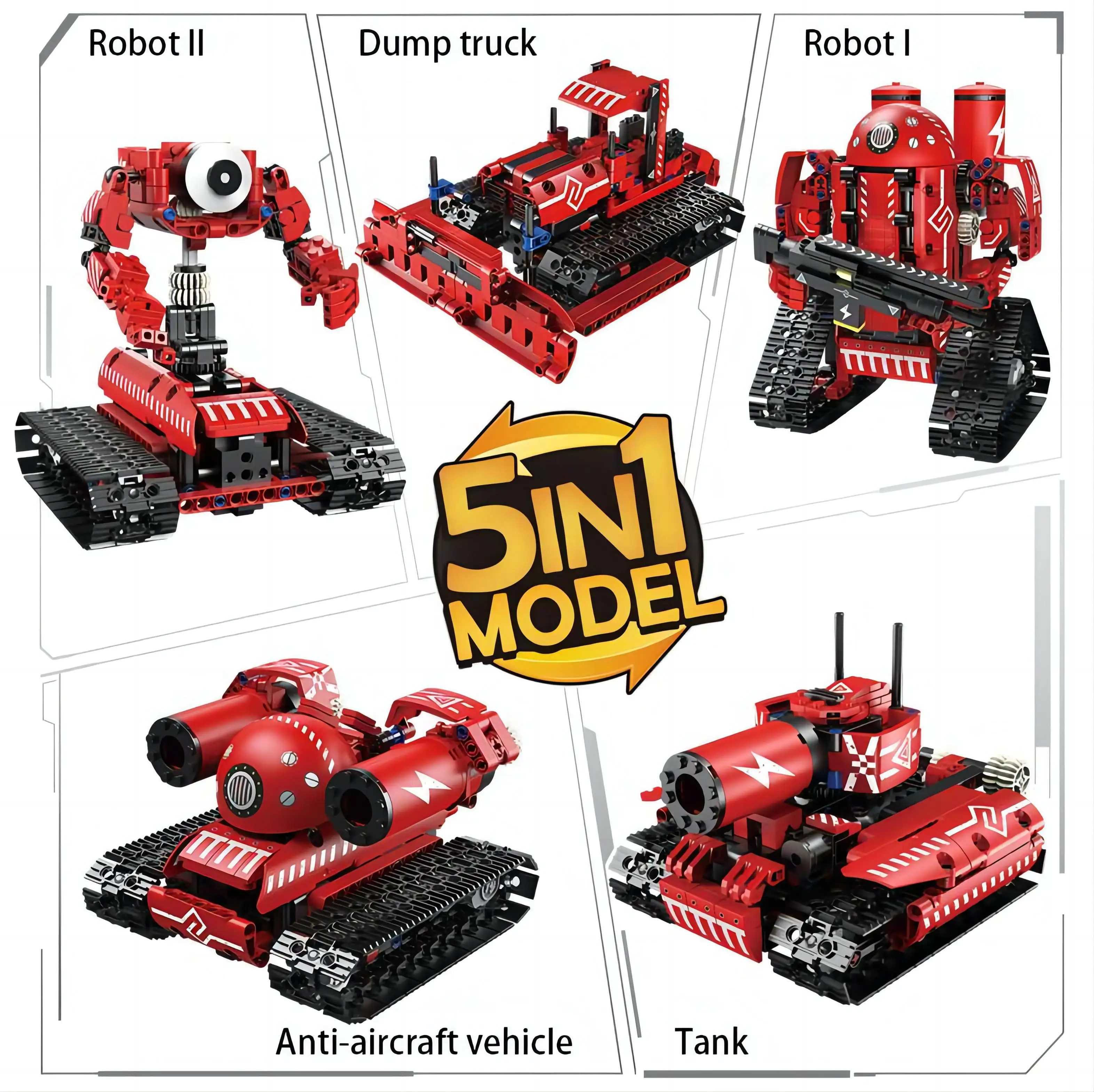 STEM Building Kit  495Pcs  Remote Control Robots 5 in 1 Building Block Set 2.4Ghz Rechargeable RC Stunt Racer Toy for Kids