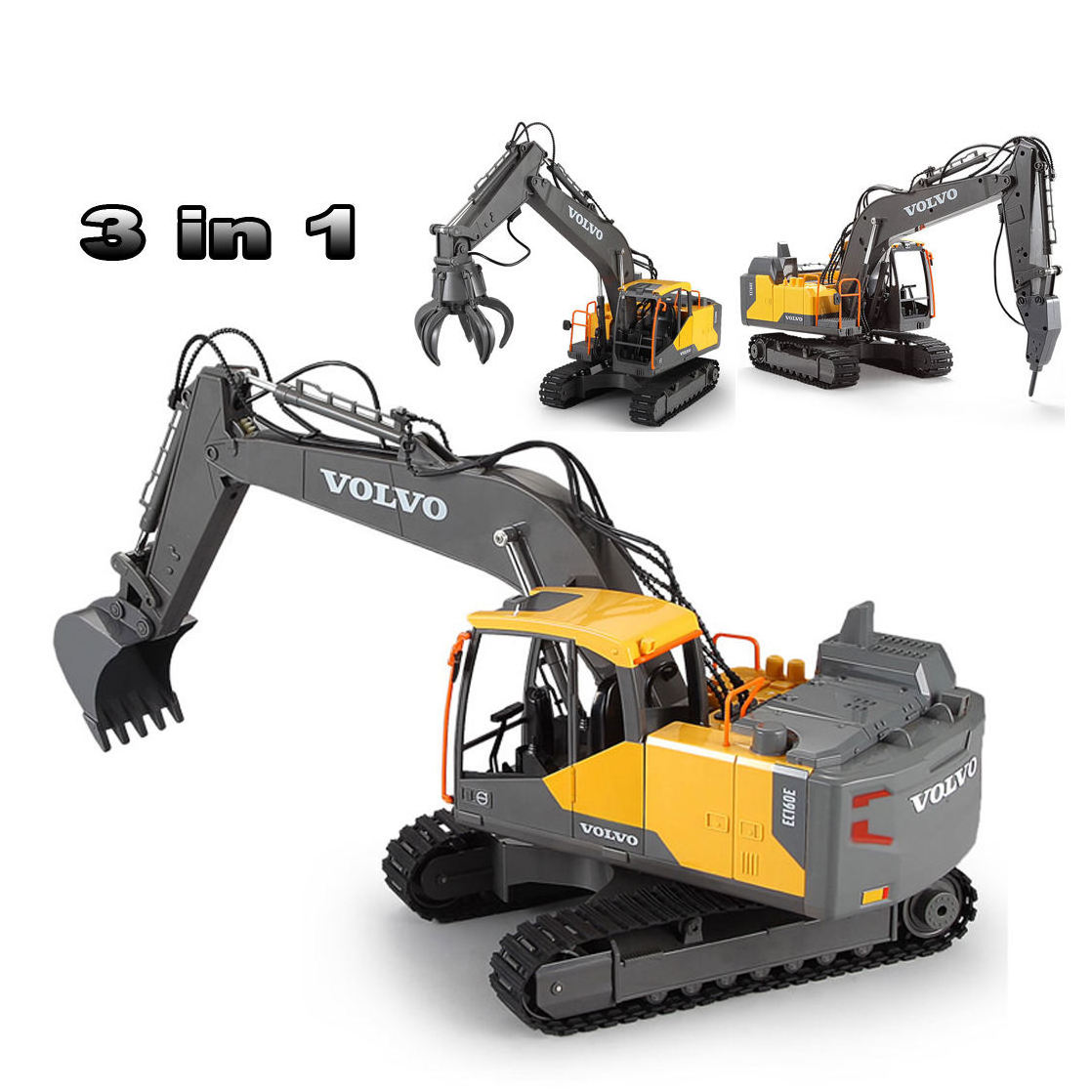 Tiktok Cada E568-001 VOLVOz 1/16 Scale RC Excavator Truck 17 Channel 3 IN 1 RC Alloy Engineering Construction With Light & Sound