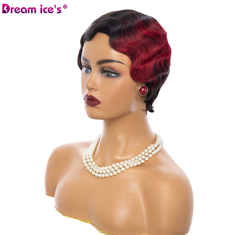 Dream.Ice's Wholesale Short Finger Wave Wigs Brazilian Non Remy Hair Mommy Wig Human Hair Ocean Wave No- Lace  Wigs Bouncy