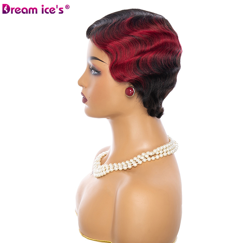 Dream.Ice's Wholesale Short Finger Wave Wigs Brazilian Non Remy Hair Mommy Wig Human Hair Ocean Wave No- Lace  Wigs Bouncy