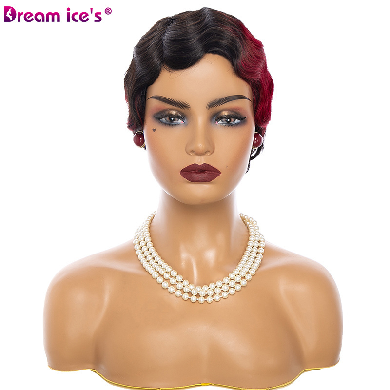 Dream.Ice's Wholesale Short Finger Wave Wigs Brazilian Non Remy Hair Mommy Wig Human Hair Ocean Wave No- Lace  Wigs Bouncy