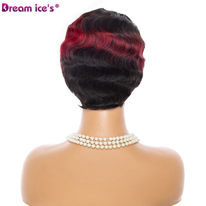 Dream.Ice's Wholesale Short Finger Wave Wigs Brazilian Non Remy Hair Mommy Wig Human Hair Ocean Wave No- Lace  Wigs Bouncy