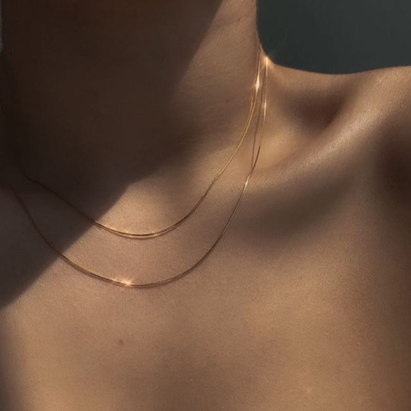 Minimalist 18K Gold Plated Thin Snake Chain Necklaces Tarnish Free Stainless Steel Link Chain Necklaces