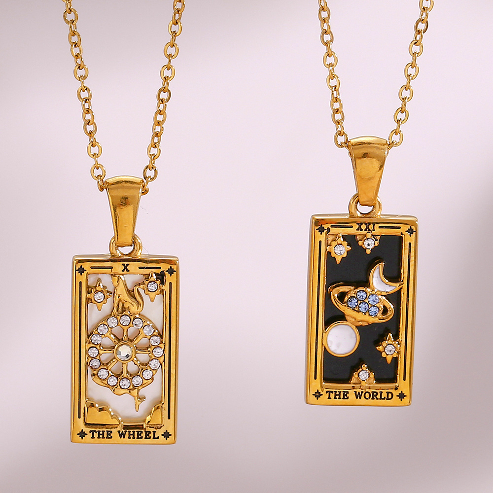 Summer Trend 2024 18K Gold Plated Necklace Stainless Steel Tarot Card Pendant Necklace Women