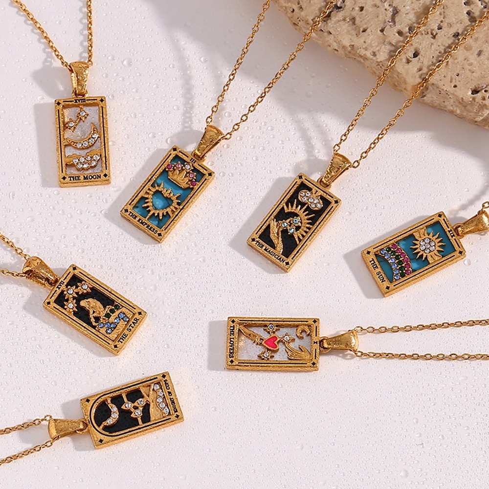 Summer Trend 2024 18K Gold Plated Necklace Stainless Steel Tarot Card Pendant Necklace Women