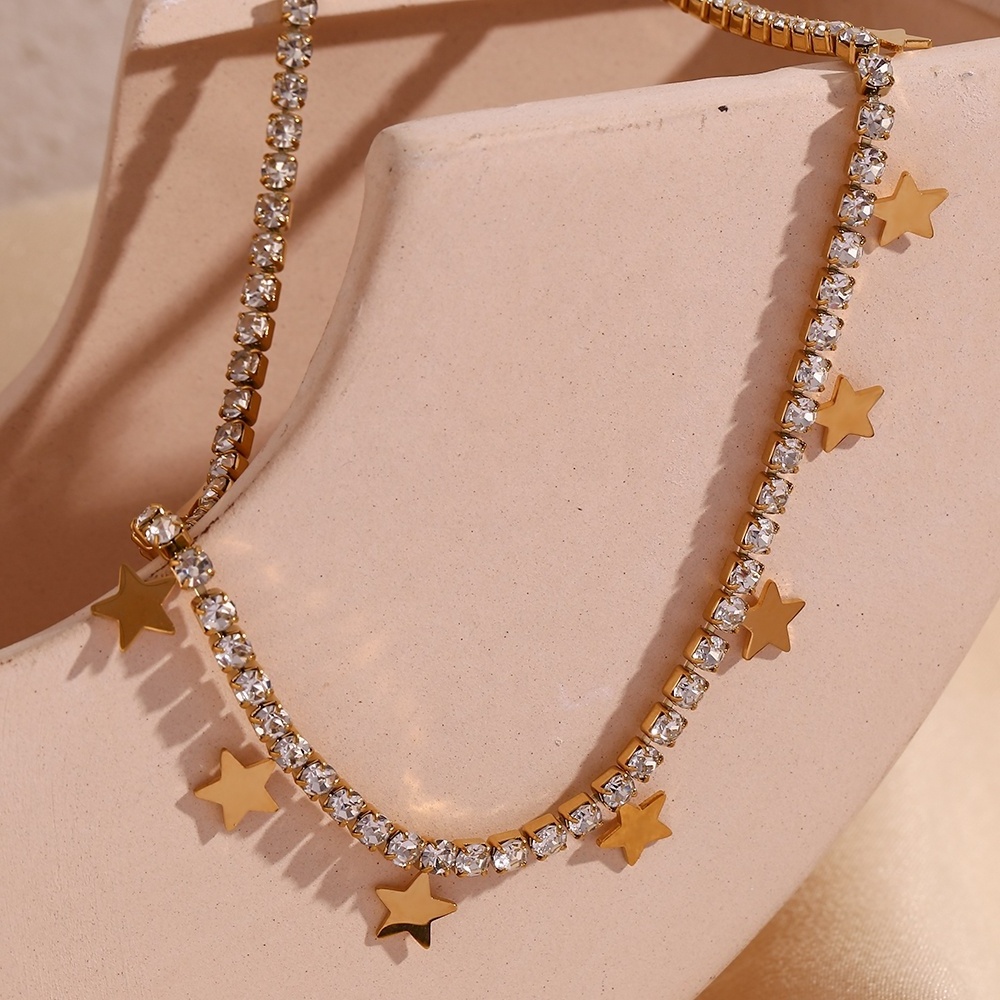 Tennis Chain Necklace Star Charm Choker Necklace Gold Plated Stainless Steel Jewelry Making Supplies