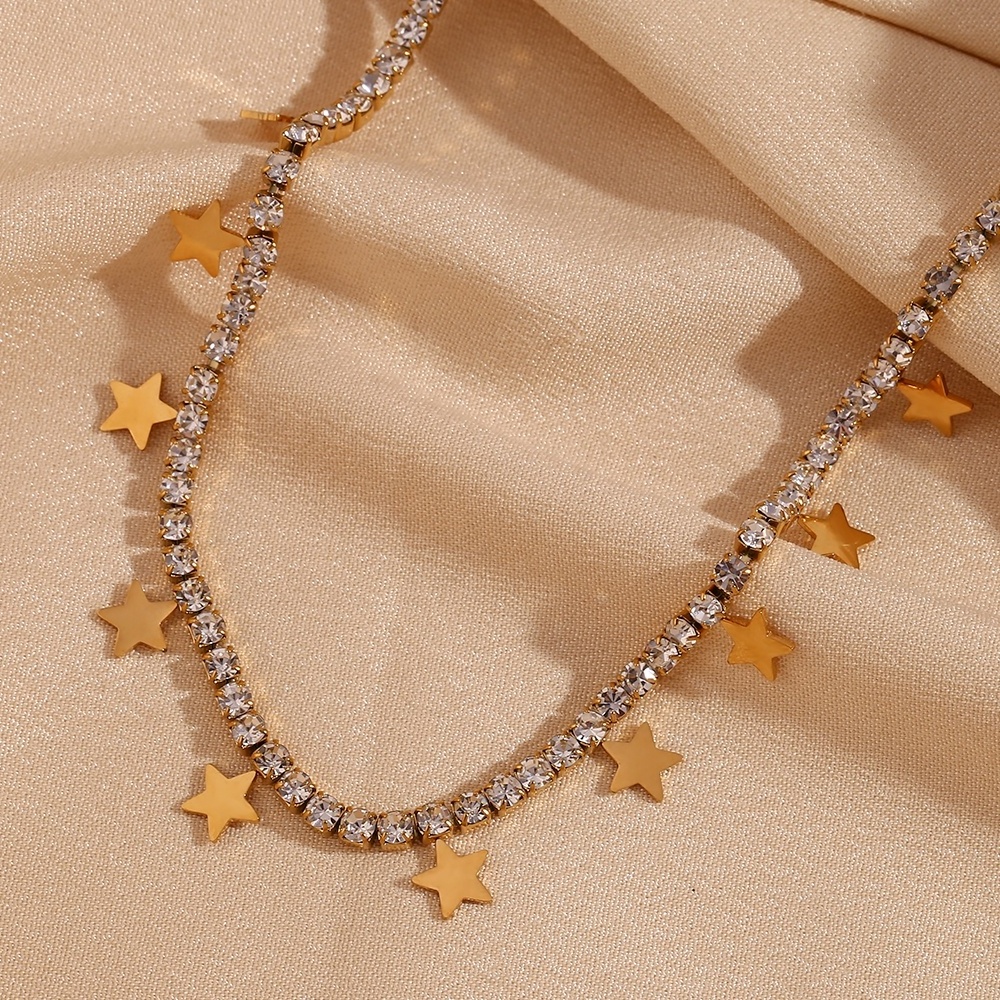 Tennis Chain Necklace Star Charm Choker Necklace Gold Plated Stainless Steel Jewelry Making Supplies