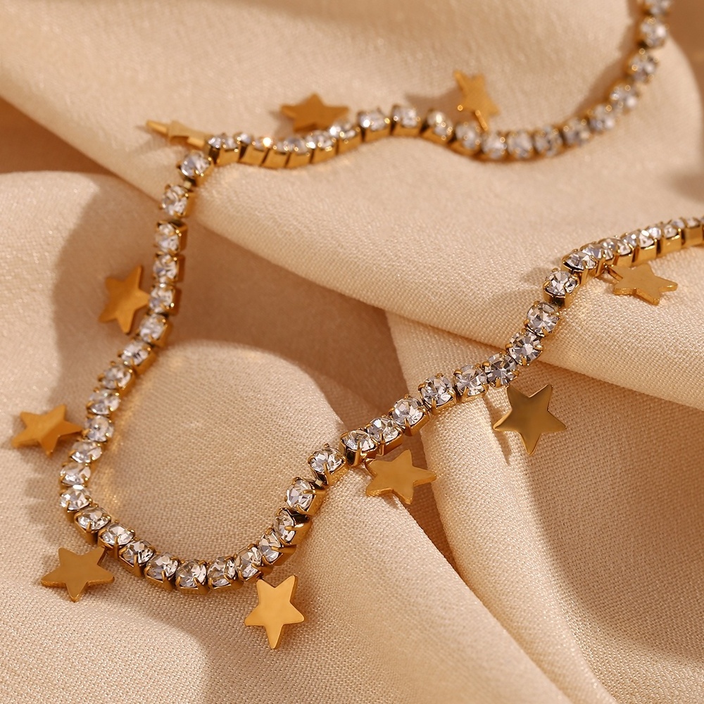 Tennis Chain Necklace Star Charm Choker Necklace Gold Plated Stainless Steel Jewelry Making Supplies