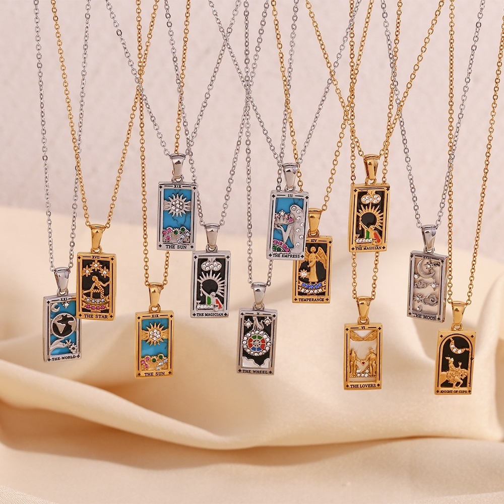 New Design Colorful Enamel Tarot Necklace Tarnish Free Jewelry Stainless Steel Pendant Necklace