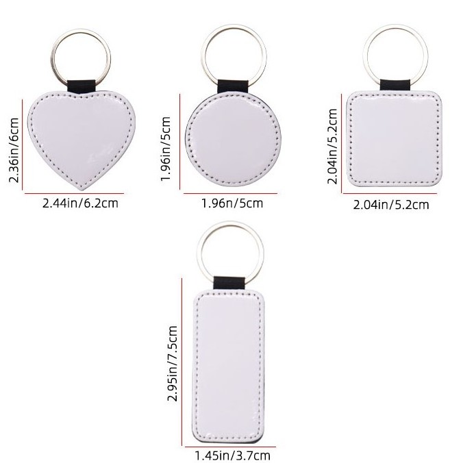 Wholesale PU Sublimation PU Leather Keychain Blank Custom Logo Single Sided Keyrings with Black Back