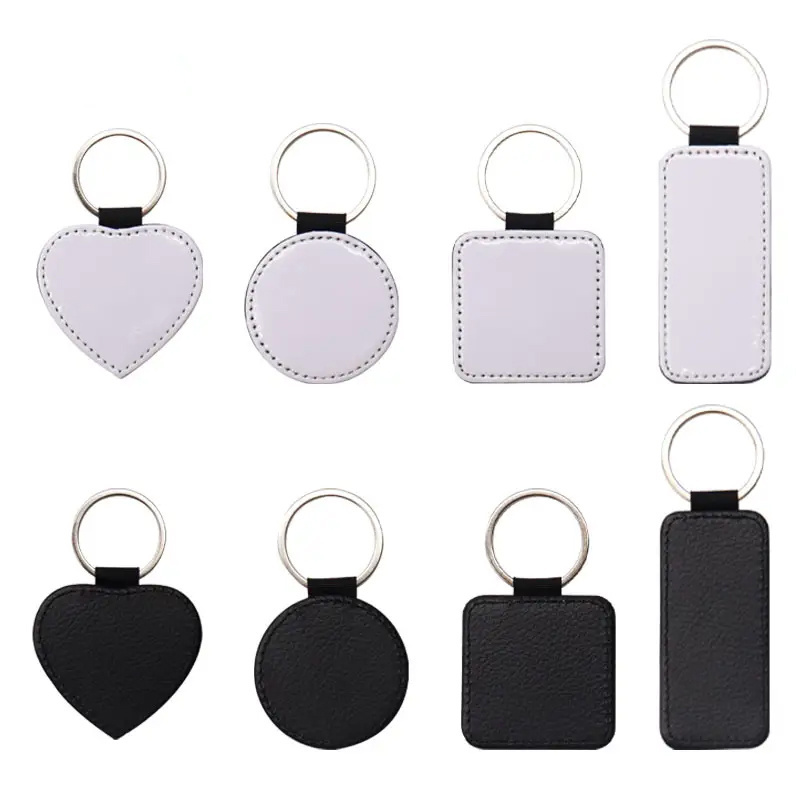 Wholesale PU Sublimation PU Leather Keychain Blank Custom Logo Single Sided Keyrings with Black Back