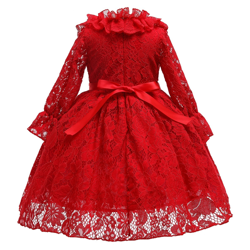 Wholesale Red Girl's Clothes Lace Prom Ball Gowns Children Clothing Party Wedding Pageant Bridesmaid Dresses for Girls Full 200