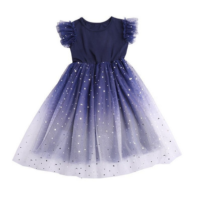 Girls' summer clothes new starry sky gradual short-sleeved dress princess skirt Peng Peng gauze skirt children's skirt