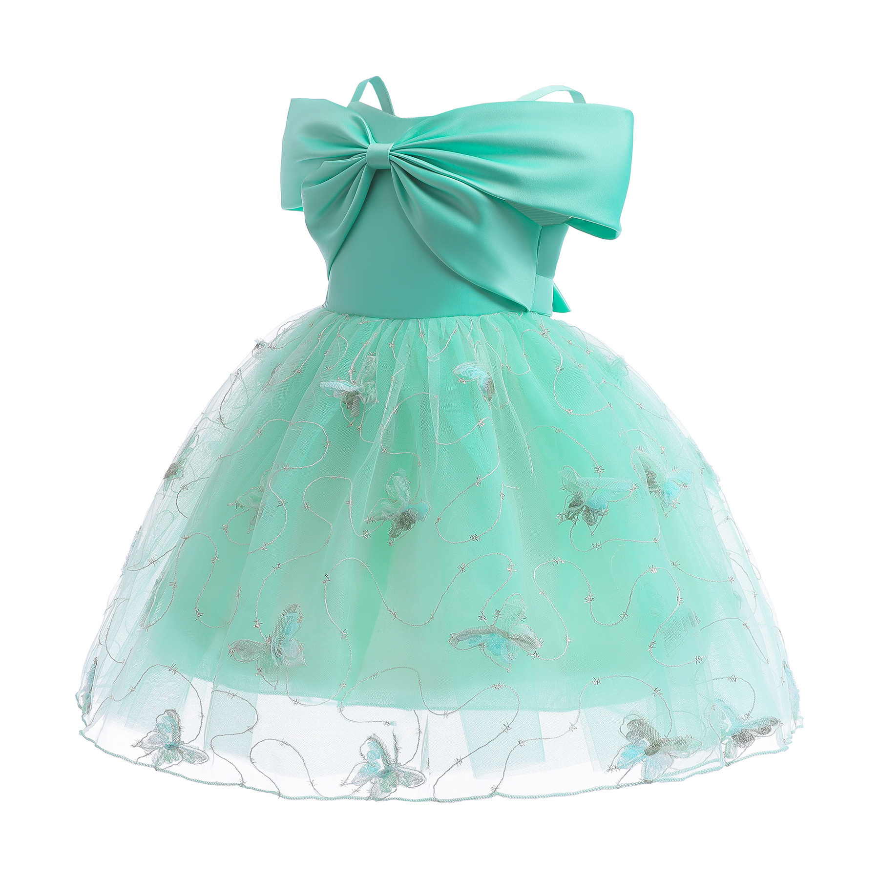 2024 New designs Party Wedding Girls Elegant Princess Dress Girls' Piano Costume Green Big Bow Butterfly Tulle Dresses