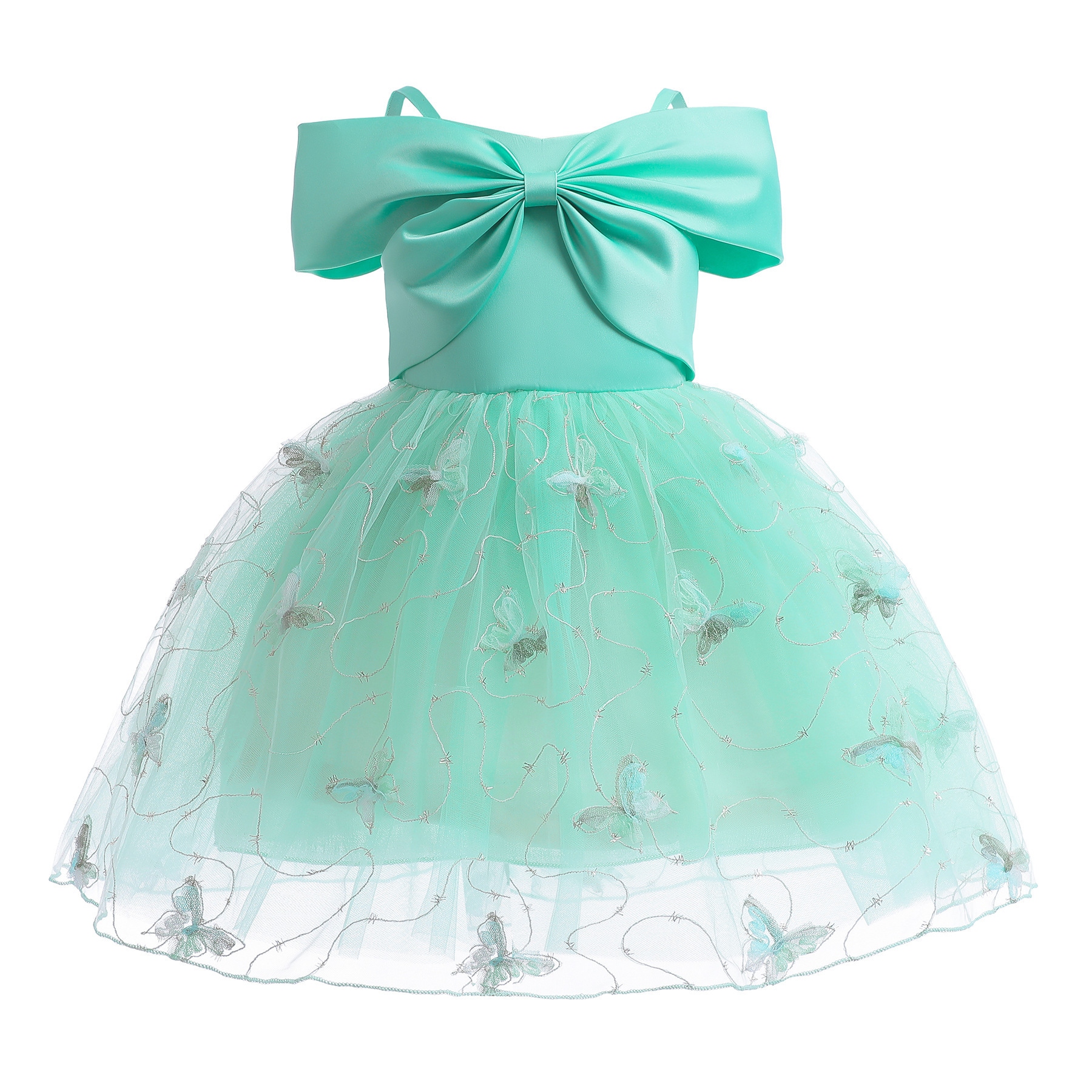 2024 New designs Party Wedding Girls Elegant Princess Dress Girls' Piano Costume Green Big Bow Butterfly Tulle Dresses