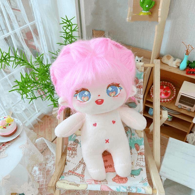 20cm 8inches Plush Doll With Skeleton Stuffed Cute Anime Plushie Toy Handmade Custom Dolls With Pink Purple Long Hair