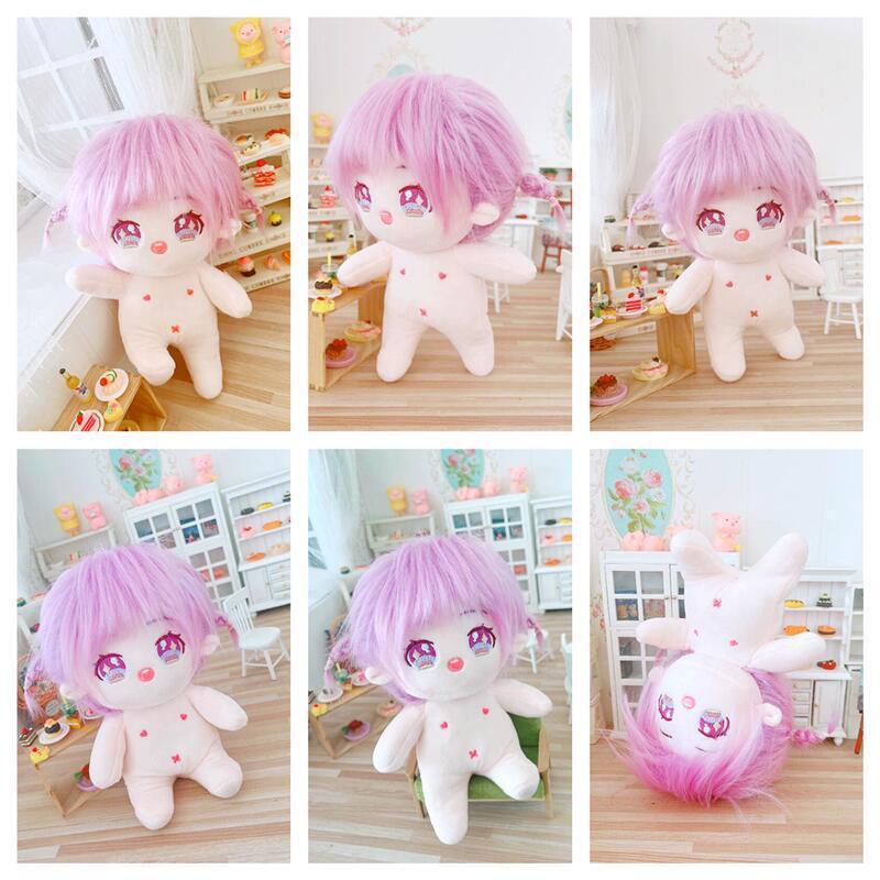 20cm 8inches Plush Doll With Skeleton Stuffed Cute Anime Plushie Toy Handmade Custom Dolls With Pink Purple Long Hair