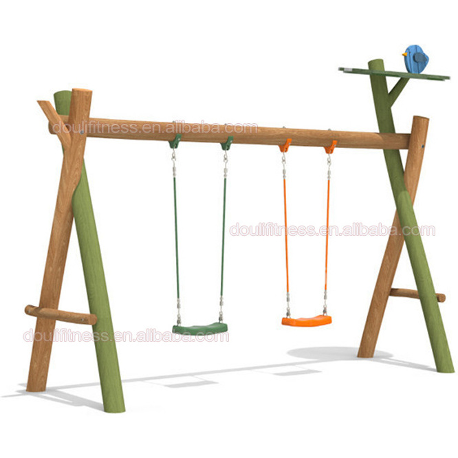 Dream kids adults outdoor timber frame double flat seat log swing set playground equipment for children