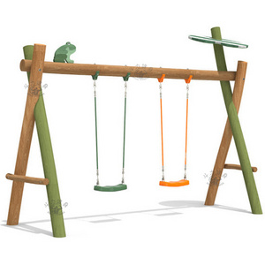 Dream kids adults outdoor timber frame double flat seat log swing set playground equipment for children