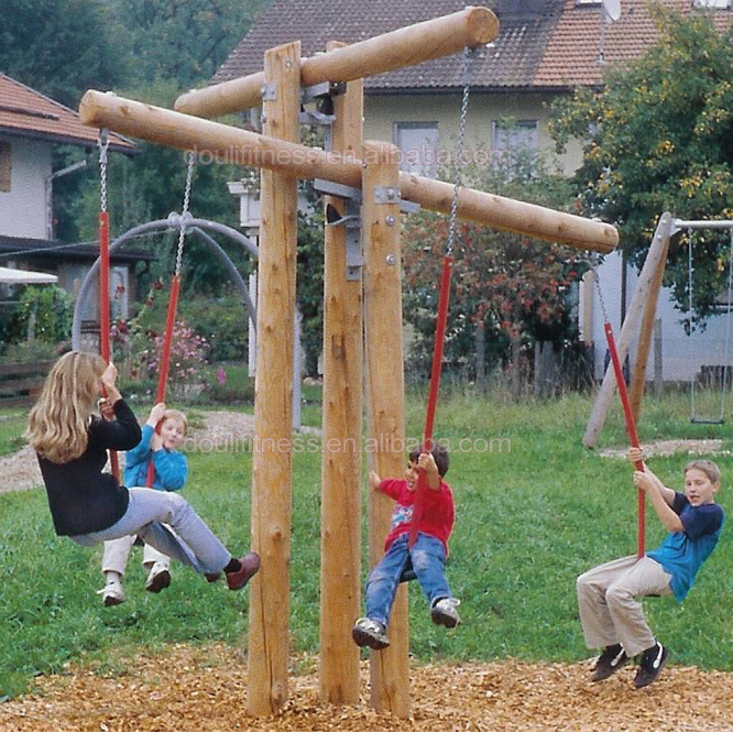 Dream kids outdoor four seats wooden cross scales seesaw swing playground equipment for children