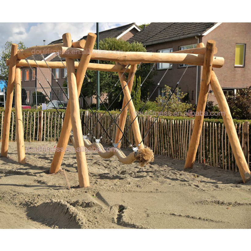 Dream kids outdoor unique multi-user nature timber snake cocowave pendulum rope swing set playground equipment for children