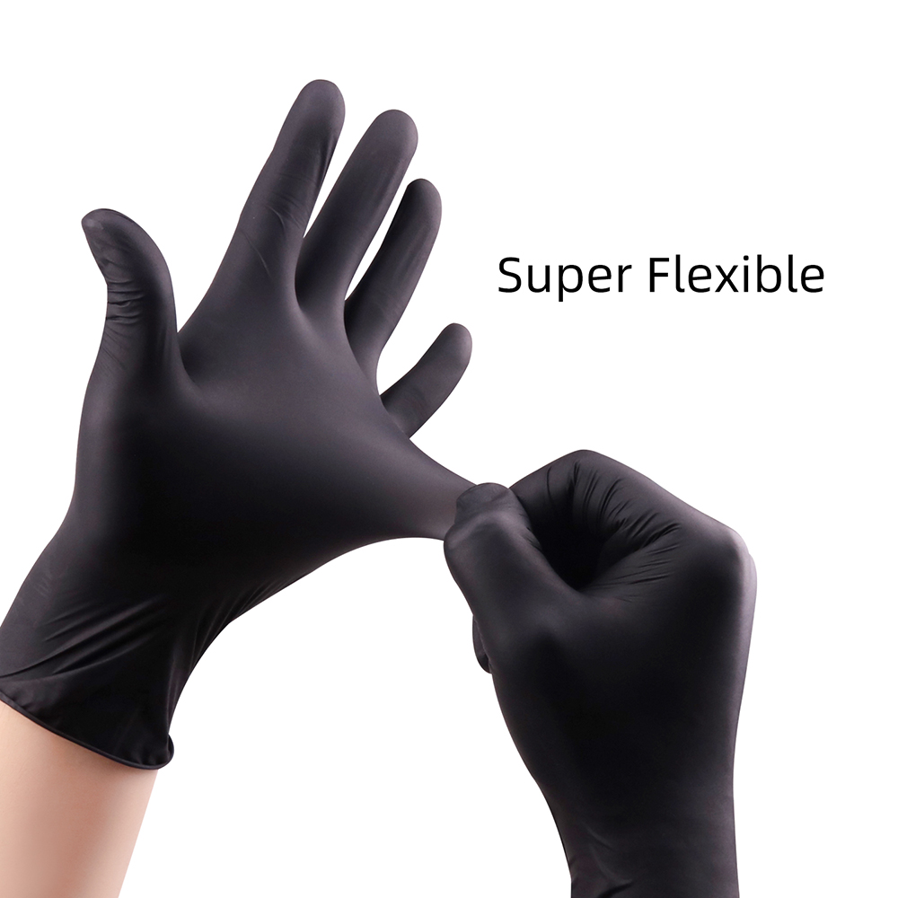 High quality 9 inches full textured 5mi tattoo beauty salon manicure nail heavy duty mechanical thick black nitrile gloves