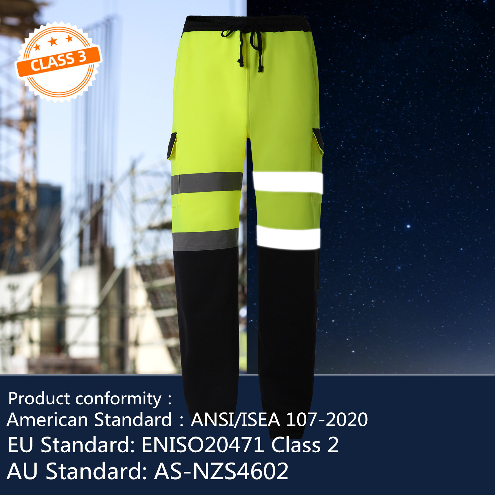 Custom logo multi-pockets hi vis reflective winter safety work pants Construction work warm reflective pants safety work clothe