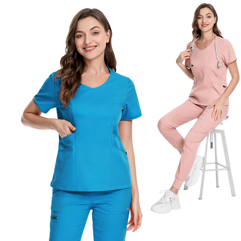 High quality hand washing clothes beauty salon SPA Doctor surgical suit set short sleeve V-neck dental nurse uniform suit