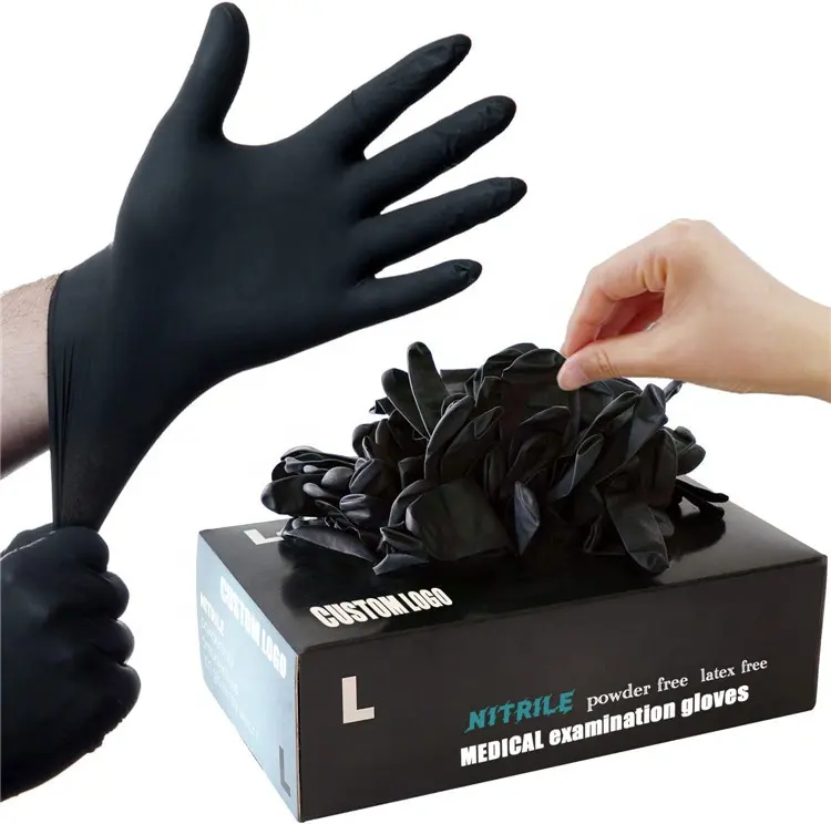 High quality 9 inches full textured 5mi tattoo beauty salon manicure nail heavy duty mechanical thick black nitrile gloves