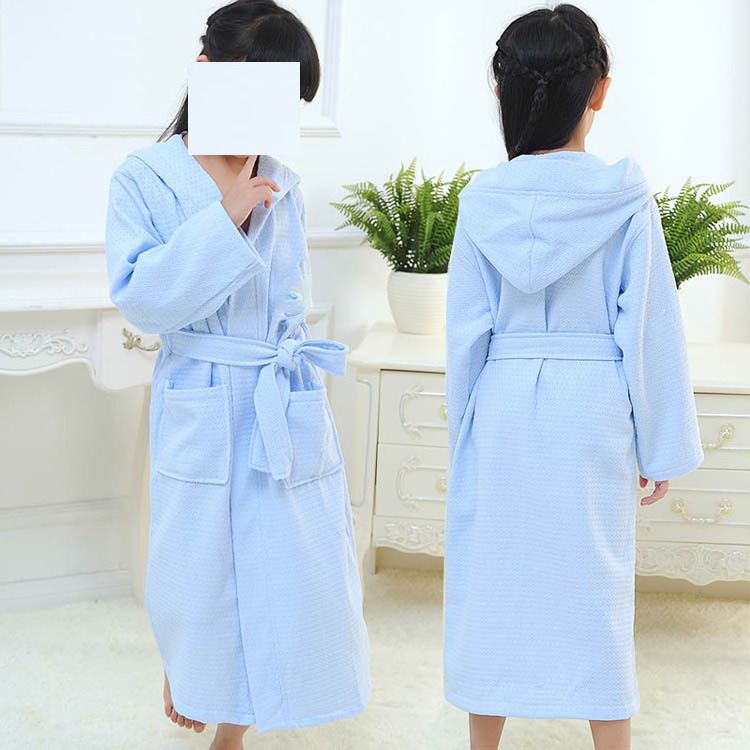 oem customized logo pure cotton children bathrobe thin waffle absorbent swimming male female children bathrobe