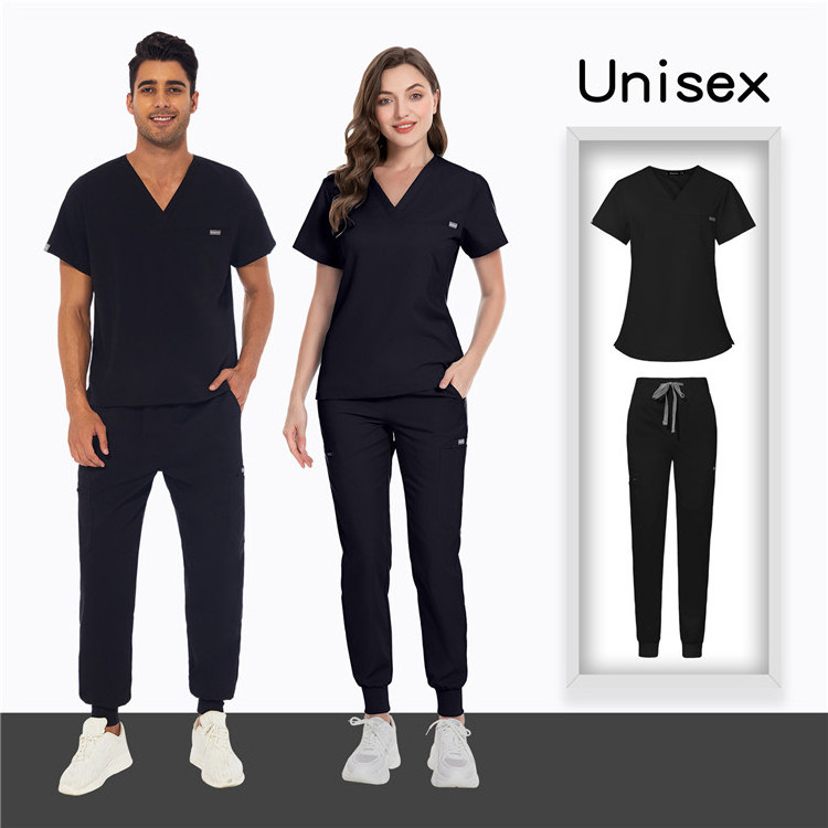 logo custom v-neck top jogger cargo pant medical surgical hospital doctor nurse workwear stretch scrub uniform scrubs set