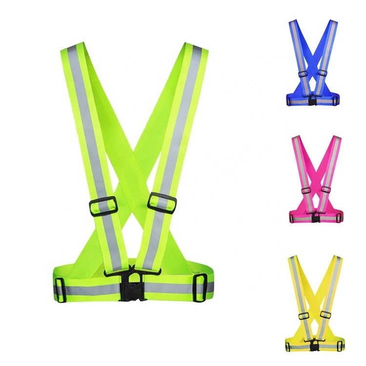 OEM Logo Custom Outdoor Night Running Riding Dog Walking Elastic Adjustable Reflective fluorescent Safety Vest Straps Gear