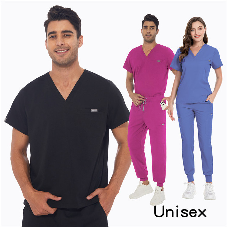 logo custom v-neck top jogger cargo pant medical surgical hospital doctor nurse workwear stretch scrub uniform scrubs set