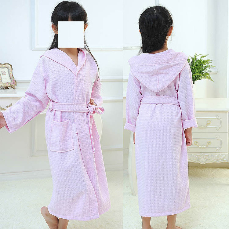 oem customized logo pure cotton children bathrobe thin waffle absorbent swimming male female children bathrobe