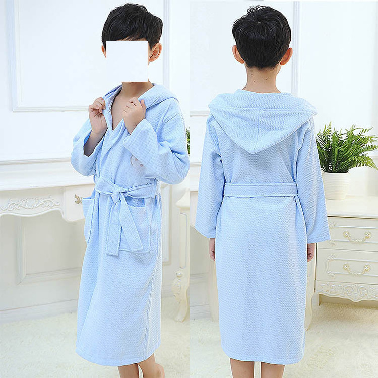 oem customized logo pure cotton children bathrobe thin waffle absorbent swimming male female children bathrobe