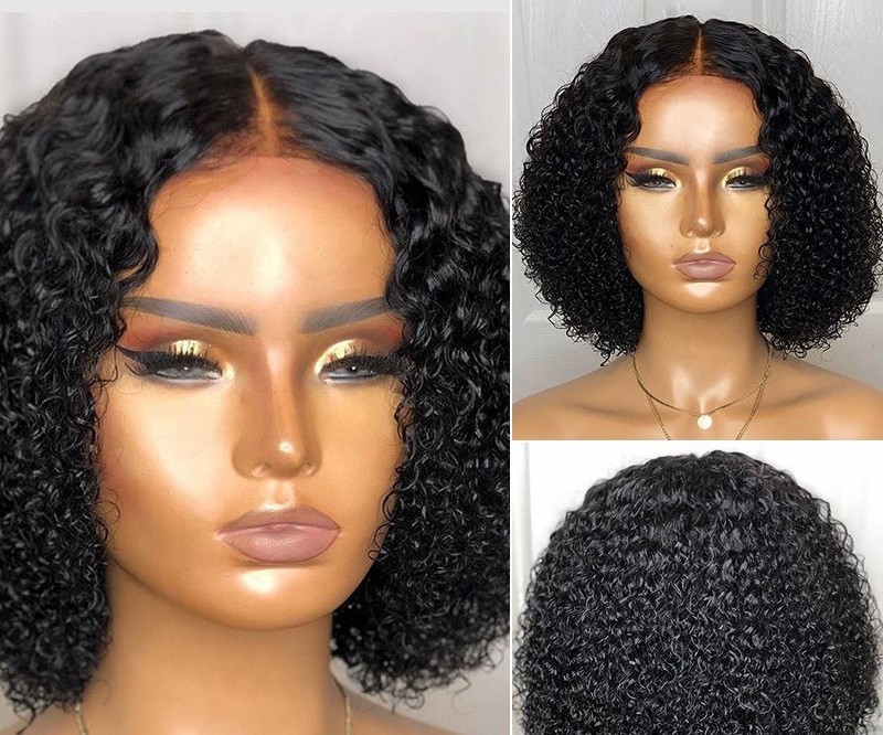 Wholesale Black Mid Cut Short Curly Hair Popular Deep Curl Synthetic Wig