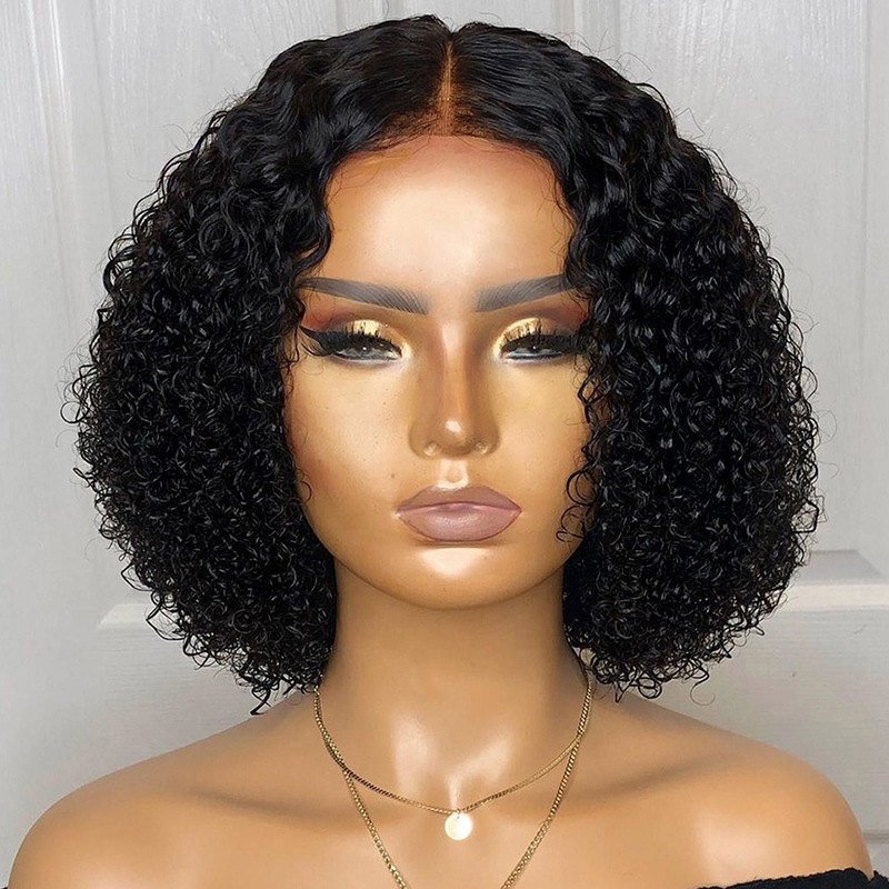 Wholesale Black Mid Cut Short Curly Hair Popular Deep Curl Synthetic Wig