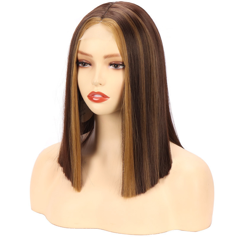 Hot Selling Piano Color Synthetic Hair Wig Little Lace Wig High Ffiber Synthetic Wig 14 Inches