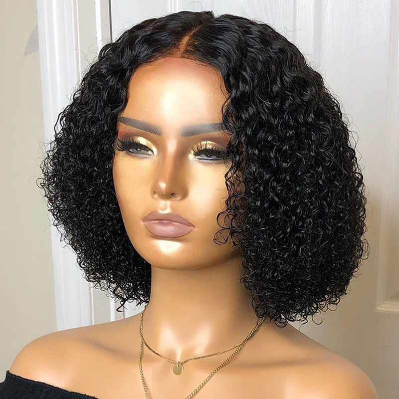 Wholesale Black Mid Cut Short Curly Hair Popular Deep Curl Synthetic Wig