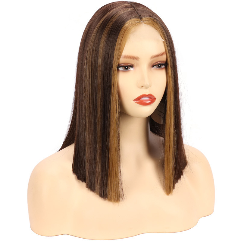 Hot Selling Piano Color Synthetic Hair Wig Little Lace Wig High Ffiber Synthetic Wig 14 Inches