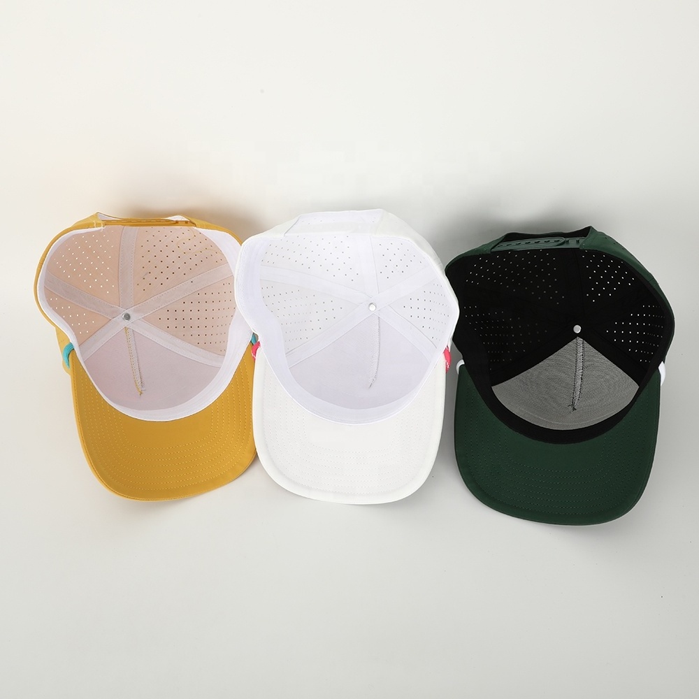 BSCI Oem Custom Patch Logo 5 Panel Laser Cut Hole Sport Baseball Cap,Perforated Golf Gorras,Waterproof Running Rope Hat