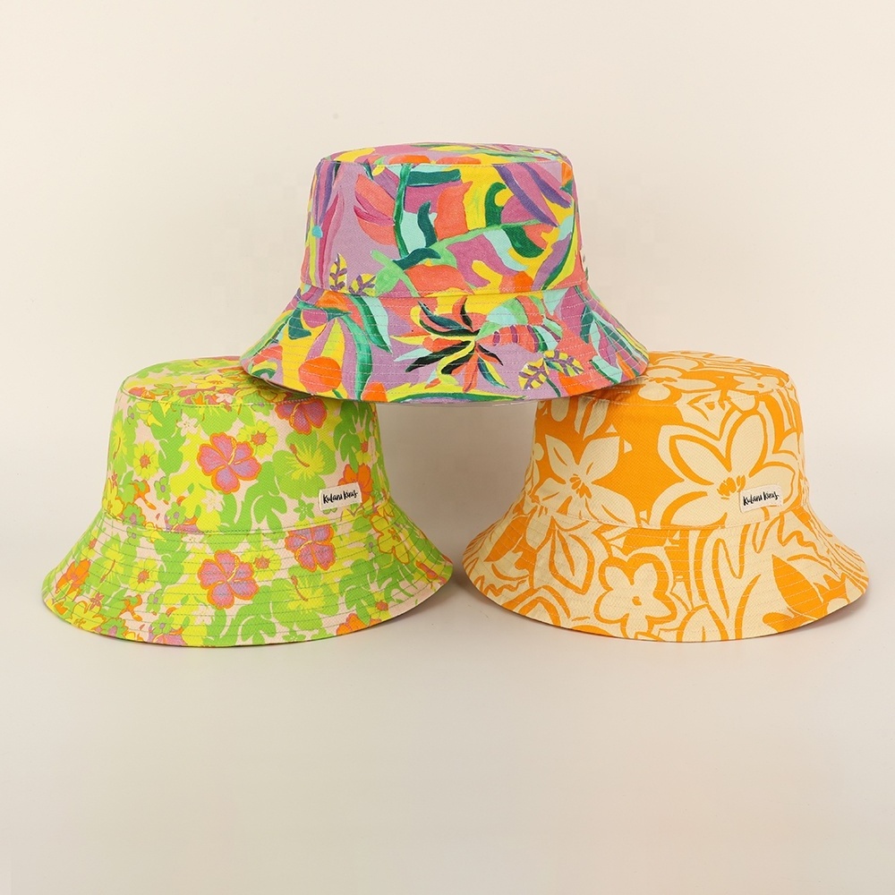 Wholesale Custom Logo All Over Printing Bucket Hat,Double-sided Summer Fisherman Gorras,Women Reversible Sun Cap