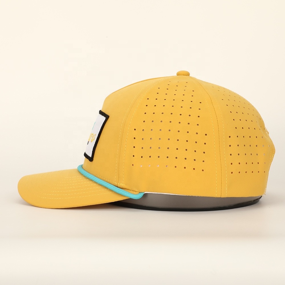 BSCI Oem Custom Patch Logo 5 Panel Laser Cut Hole Sport Baseball Cap,Perforated Golf Gorras,Waterproof Running Rope Hat