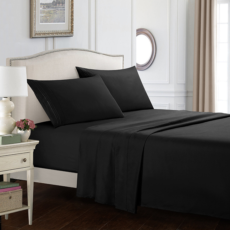 embroidery brushed microfiber  soft polyester  3 pcs4 pcs Flat Sheet Fitted Sheet hotel bed bedding set home bedding set