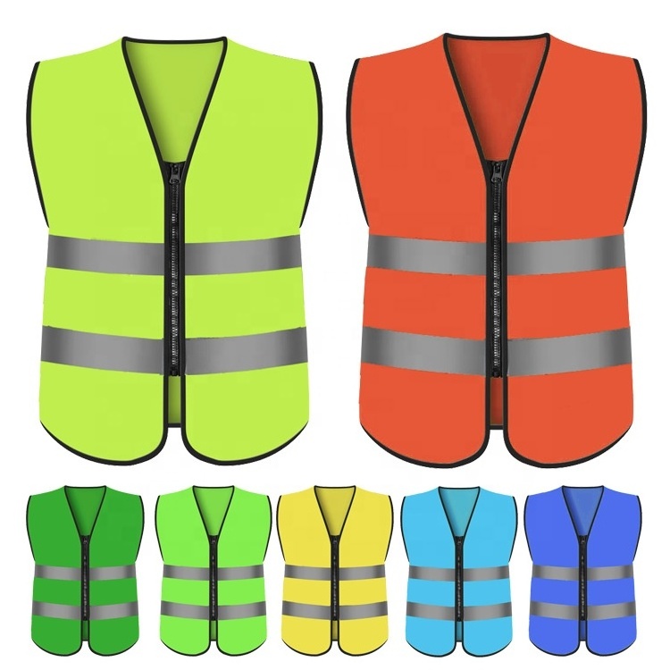 cheap zipper reflective vest waistcoat mesh safety t shirts yellow orange oem logo reflective road safety vests