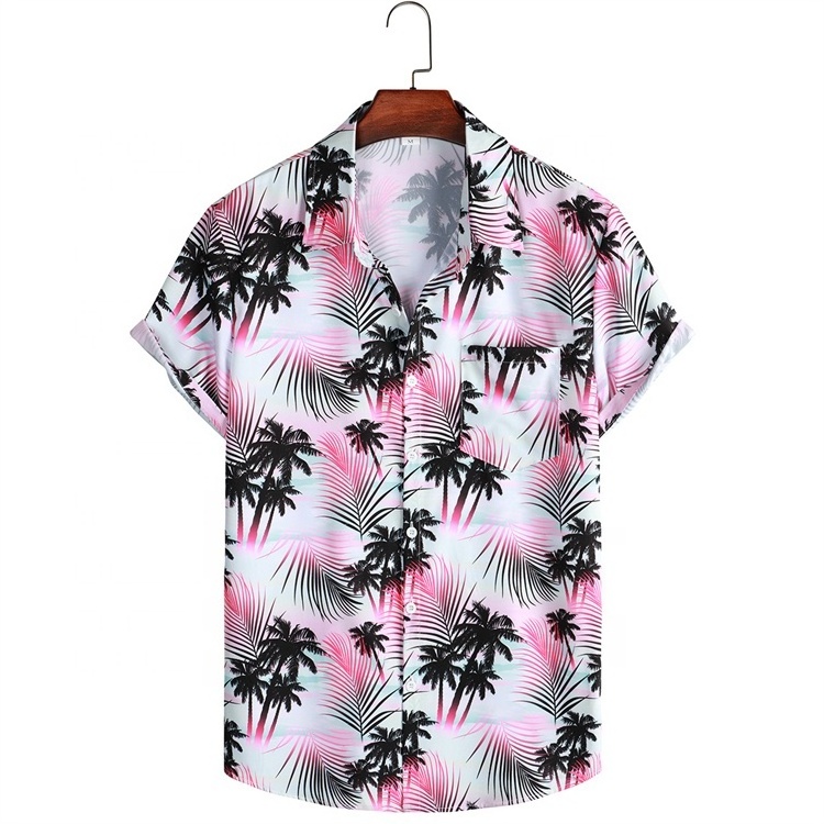 Men's Casual Fit Non Ironing Short Sleeve Logo Custom Summer Cool Button Down Tropical Holiday Beach Shirt Hawaiian Shirts