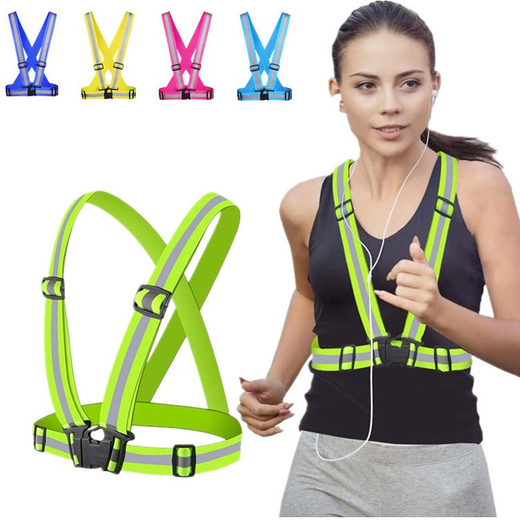 OEM Logo Custom Factory Outdoor Running Walking High Visibility Adjustable Elastic Reflective Safety Vest Glow Belt Strap Gear